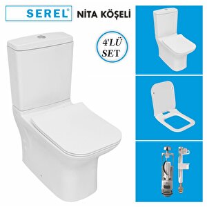 Nita Köşeli Duvara Sıfır Klozet + Rezervuar + İç Takım + Zenith Slim Yavaş Kapanan Kapak 4'lü Set