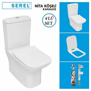 Nita Köşeli Kanalsız Duvara Sıfır Klozet + Rezervuar + İç Takım + Zenith Slim Yavaş Kapanan Kapak 4'lü Set