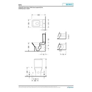 Serel Nita Köşeli Kanalsız Duvara Sıfır Klozet + Rezervuar + İç Takım + Zenith Slim Yavaş Kapanan Kapak 4'lü Set