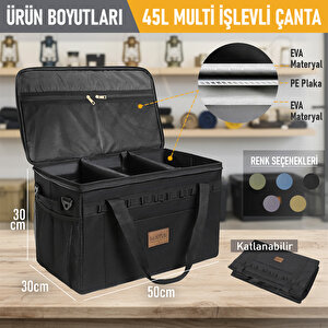 Haegs Araba Bagaj Organizer Çanta, Çok Amaçlı Termal Çanta,  Taktik, Yalıtımlı Soğutucu Yemek Taşıma Çantası, 45 Lt, Siyah
