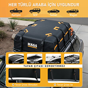 Haegs Araç Üstü Bagaj Çantası, Port Bagaj, Araç Üstü Tavan Çantası, Için (üst Rafı, Çıtası Olan Veya Olmayan) 415l (112 X 86 X 43cm) Siyah - Gri