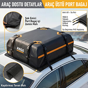 Haegs Araç Üstü Bagaj Çantası, Port Bagaj, Araç Üstü Tavan Çantası, Için (üst Rafı, Çıtası Olan Veya Olmayan) 415l (112 X 86 X 43cm) Siyah - Gri