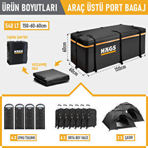 Haegs Araç Üstü Bagaj Çantası, Pickup Bagaj Içi Çantası, Için (üst Rafı, Çıtası Olan Veya Olmayan) 540l (150 X 60 X 60cm) Siyah - Turuncu