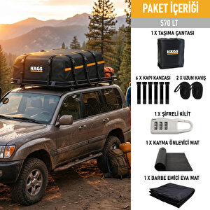 Haegs Araç Üstü Bagaj Çantası, Port Bagaj, Araç Üstü Tavan Çantası, Için (üst Rafı, Çıtası Olan Veya Olmayan) 570l (130 X 102 X 43cm) Siyah - Turuncu