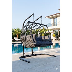 Liv Aksesuar Oscar Lüks İkili Rattan Bahçe Ve Balkon Salıncağı