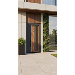 Premium Modern Seri - Antrasit & Doğal Ahşap Görünümlü Villa Giriş Kapısı