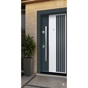 Modern Line Antrasit Ve Beyaz Villa Tipi Çelik Kapı - Özel Tasarım Çizgili Panel