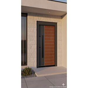 Modern Villa Tipi Antrasit & Ahşap Görünümlü Çelik Kapı