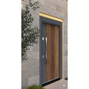 Liv Aksesuar Modern Antrasit & Ahşap Görünümlü Villa Çelik Kapı