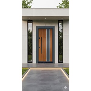 Modern Villa Tipi Çelik Kapı - Antrasit & Ceviz Detaylı, Gizli Menteşeli Tasarım