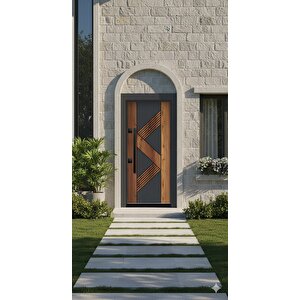 Liv Concept Modern Geometrik Desenli Antrasit & Ahşap Villa Çelik Kapı