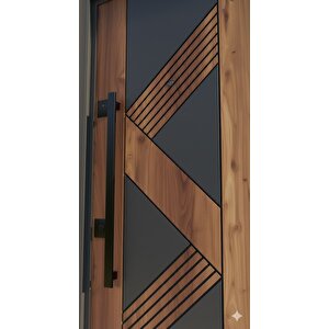 Liv Concept Modern Geometrik Desenli Antrasit & Ahşap Villa Çelik Kapı