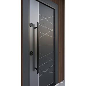 Modern Antrasit Çelik Kapı - Çizgi Desenli Ve Alüminyum Detaylı