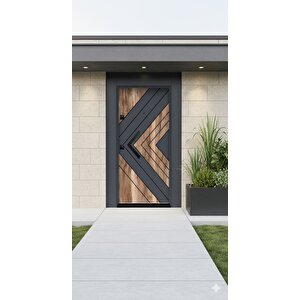 Modern Antrasit & Doğal Ahşap Görünümlü Villa Çelik Kapı