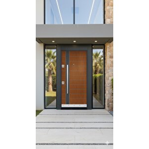 Modern Villa Serisi - Antrasit Çerçeveli Ahşap Desenli Çelik Kapı