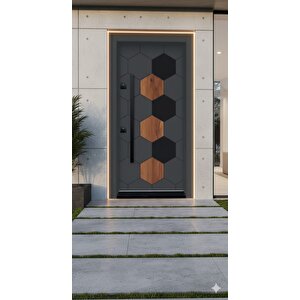 Modern Hexa Antrasit & Ceviz Desenli Çelik Kapı