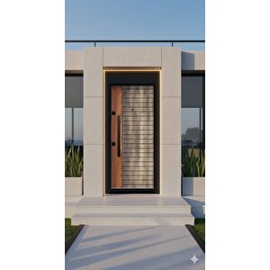 Liv Aksesuar Modern Antrasit & Doğal Ahşap Görünümlü Çelik Kapı - Villa Tipi Premium Seri