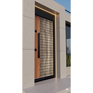 Liv Aksesuar Modern Antrasit & Doğal Ahşap Görünümlü Çelik Kapı - Villa Tipi Premium Seri