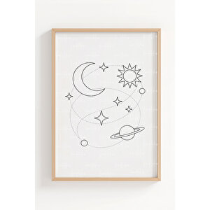 Minimal Çizgi İllüstrasyonlar 3’lü Ahşap Çerçeveli Tablo Seti - Modern Duvar Dekoru 21x30 cm