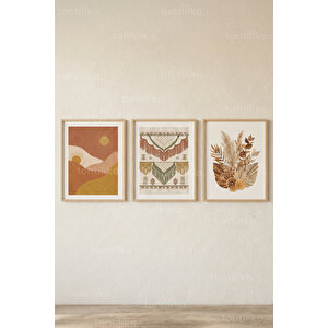 Boho Doğa Esintisi 3’lü Ahşap Çerçeveli Tablo Seti 50x70 cm