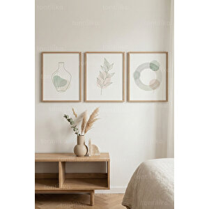 Soft Minimal Doğa Çizimleri 3’lü Ahşap Çerçeveli Tablo Seti - Modern & Sade Duvar Dekoru 30x42 cm