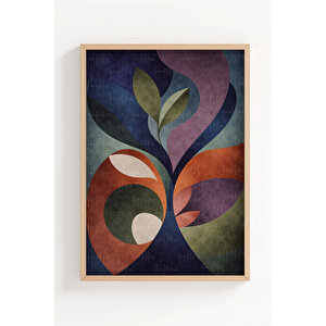 Renkli Soyut Geometrik Formlar 3’lü Ahşap Çerçeveli Tablo Seti - Modern Salon Dekoru 21x30 cm