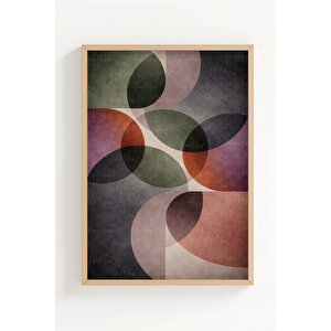 Renkli Soyut Geometrik Formlar 3’lü Ahşap Çerçeveli Tablo Seti - Modern Salon Dekoru 21x30 cm