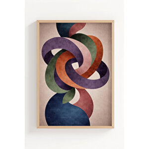 Renkli Soyut Geometrik Formlar 3’lü Ahşap Çerçeveli Tablo Seti - Modern Salon Dekoru