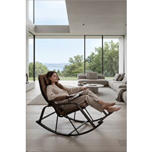 Keyi̇f Sallanir Sandalye LUMİS GARDEN Sallanan Sandalye, Metal Ayaklı Tv Koltuğu, Sallanır Dinlenme Koltuğu, Demonte Sallanan Berjer Kahverengi