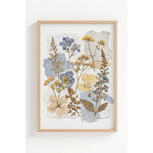 Pastel Çiçekler Minimal 3’lü Ahşap Çerçeveli Tablo Seti 21x30 cm