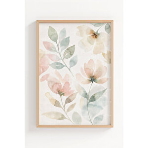 Pastel Çiçekler Minimal 3’lü Ahşap Çerçeveli Tablo Seti 21x30 cm