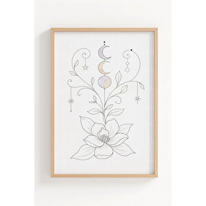 Boho Mistik Çizimler 3’lü Ahşap Çerçeveli Tablo Seti - Doğal & Spiritüel Duvar Dekoru