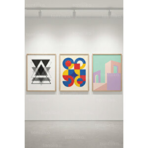 Modern Geometric Abstract 3’lü Ahşap Çerçeveli Tablo Seti 50x70 cm