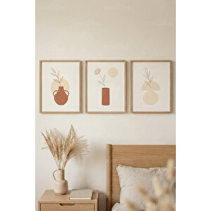 Minimal Vazo & Bitki 3’lü Ahşap Çerçeveli Tablo Seti - İskandinav Duvar Dekoru 30x42 cm