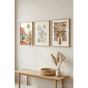 Bohem Çöl Manzarası 3’lü Ahşap Çerçeveli Tablo Seti 21x30 cm