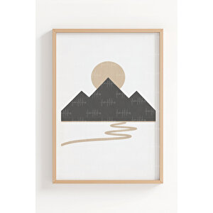 Minimal Dağ Manzaraları 3’lü Ahşap Çerçeveli Tablo Seti – Modern Doğa Duvar Dekoru 50x70 cm