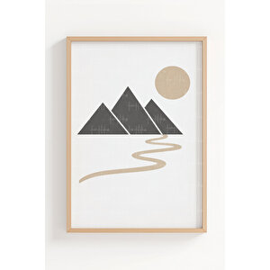 Minimal Dağ Manzaraları 3’lü Ahşap Çerçeveli Tablo Seti – Modern Doğa Duvar Dekoru