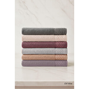 6 Lı El Yüz Havlusu Seti %100 Pamuklu 50x90 Cm Pure Cotton Mürdüm