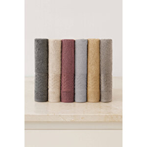 6 Lı El Yüz Havlusu Seti %100 Pamuklu 50x90 Cm Pure Cotton Mürdüm