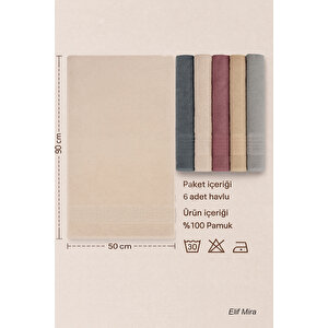 6 Lı El Yüz Havlusu Seti %100 Pamuklu 50x90 Cm Pure Cotton