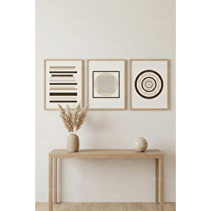Minimal Geometrik Formlar 3’lü Ahşap Çerçeveli Tablo Seti - Modern Duvar Dekoru 50x70 cm