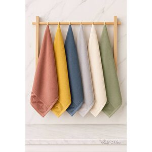 6 Lı El Yüz Havlusu Seti %100 Pamuklu 50x90 Cm Pure Cotton İndigo