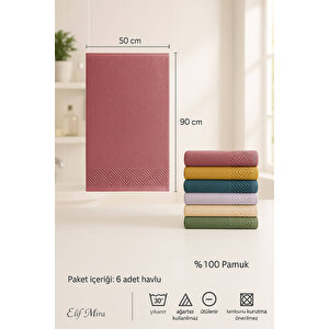 6 Lı El Yüz Havlusu Seti %100 Pamuklu 50x90 Cm Pure Cotton İndigo