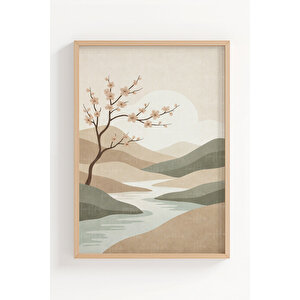 Soft Nature & Abstract Harmony 3’lü Ahşap Çerçeveli Tablo Seti – Japandi Duvar Dekoru 21x30 cm