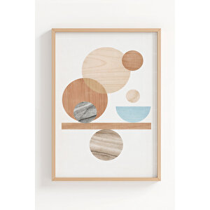 Soft Nature & Abstract Harmony 3’lü Ahşap Çerçeveli Tablo Seti – Japandi Duvar Dekoru