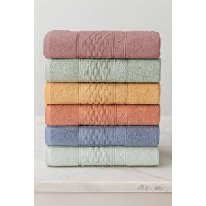 6 Lı El Yüz Havlusu Seti %100 Pamuklu 50x90 Cm Pure Cotton Hardal