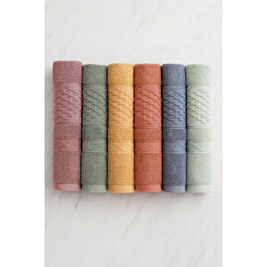 6 Lı El Yüz Havlusu Seti %100 Pamuklu 50x90 Cm Pure Cotton Hardal