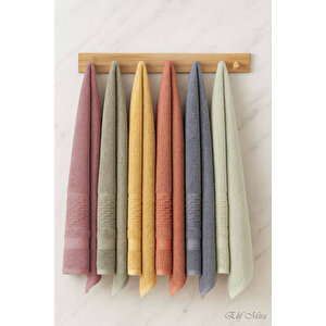 6 Lı El Yüz Havlusu Seti %100 Pamuklu 50x90 Cm Pure Cotton Hardal