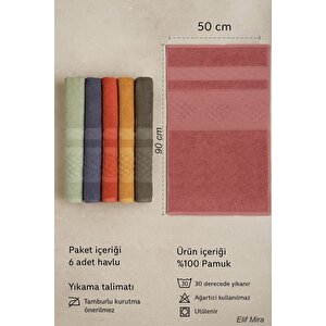 6 Lı El Yüz Havlusu Seti %100 Pamuklu 50x90 Cm Pure Cotton