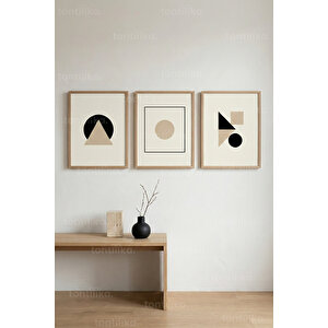 Geometrik Denge Minimal 3’lü Ahşap Çerçeveli Tablo Seti – Modern Duvar Dekoru 50x70 cm